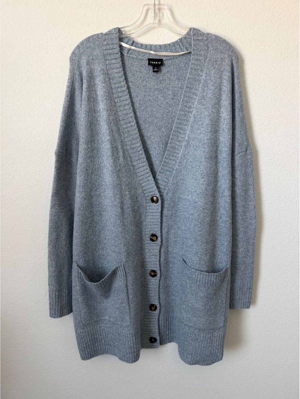 TORRID Gray Long Sleeve Button Up V-Neck Pockets Cardigan Sweater Size 1 (1X)